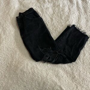 Wrangler High Waisted Black Rustler Jeans | Raw Hem Distressed